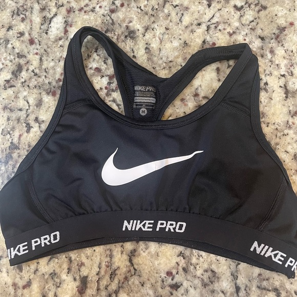 Nike Pro Black Sports Bra with White Logo - Picture 1 of 4
